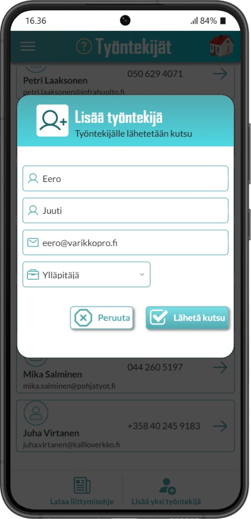 VarikkoPro: työntekijän lisäys ja kutsu