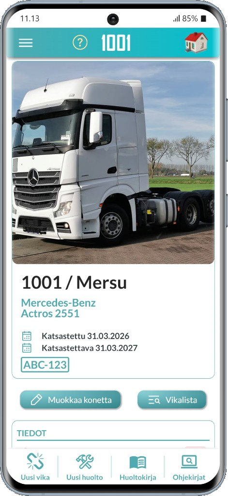 Koneen tiedot mobiilissa: Mercedes-Benz Actros