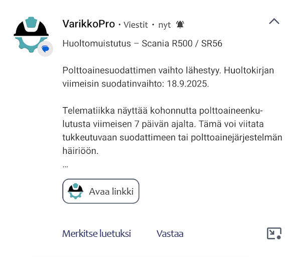 Huoltomuistutus-viesti